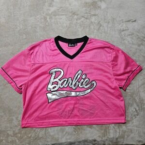 Barbie Pink Malibu 59 Mesh Jersey Crop Top XL Pink Silver Halloween Costume